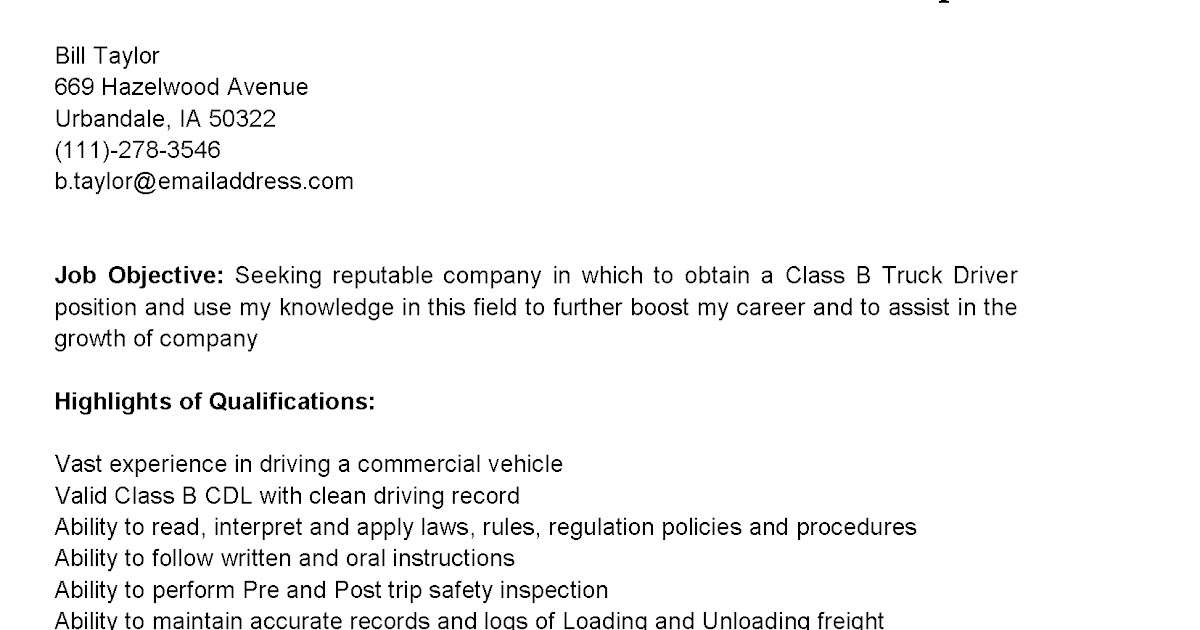 Resume objective examples truck driver Truck Driver Objectives